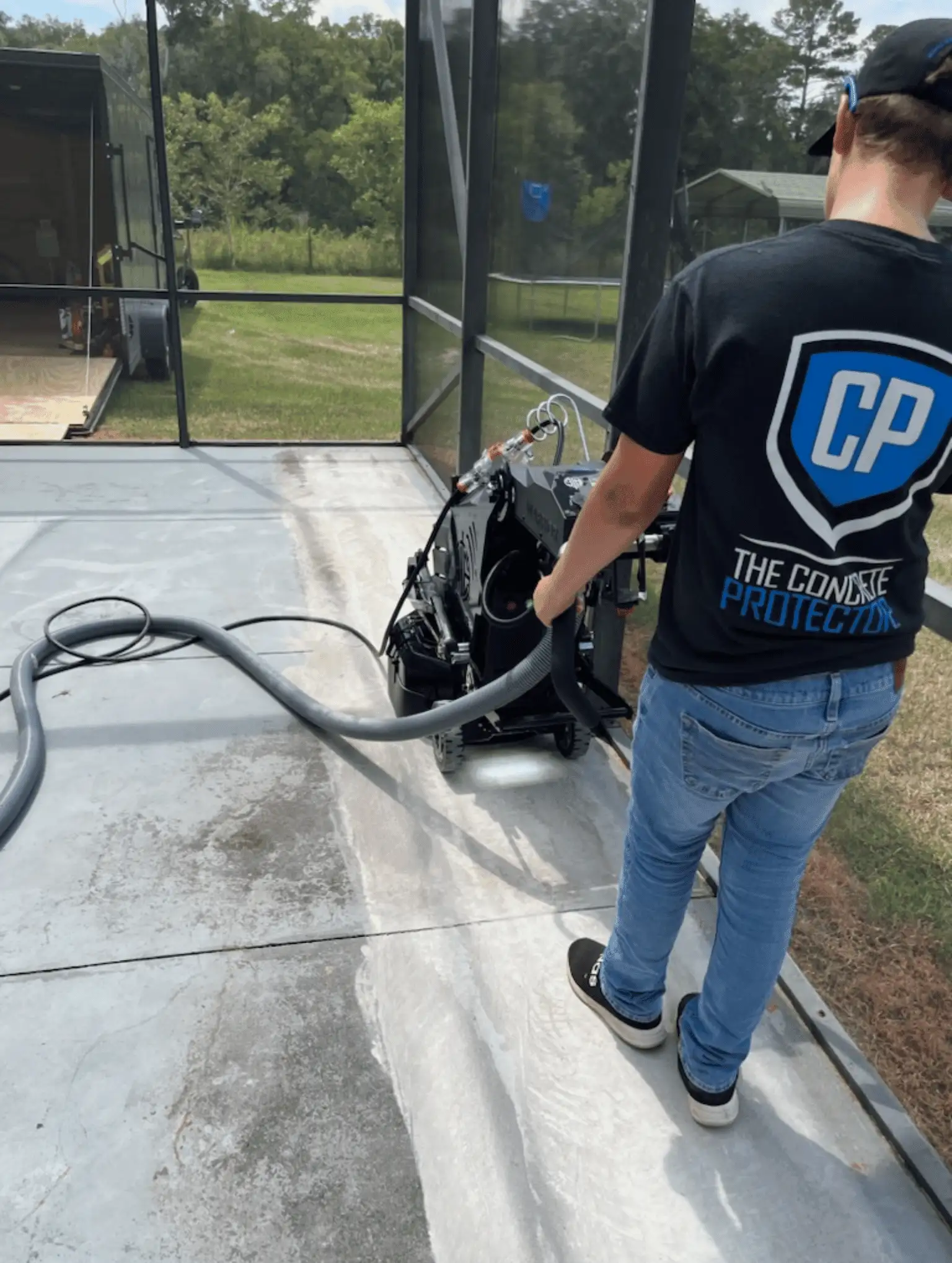 Warrior Equipment Concrete Grinder prepping a pool deck